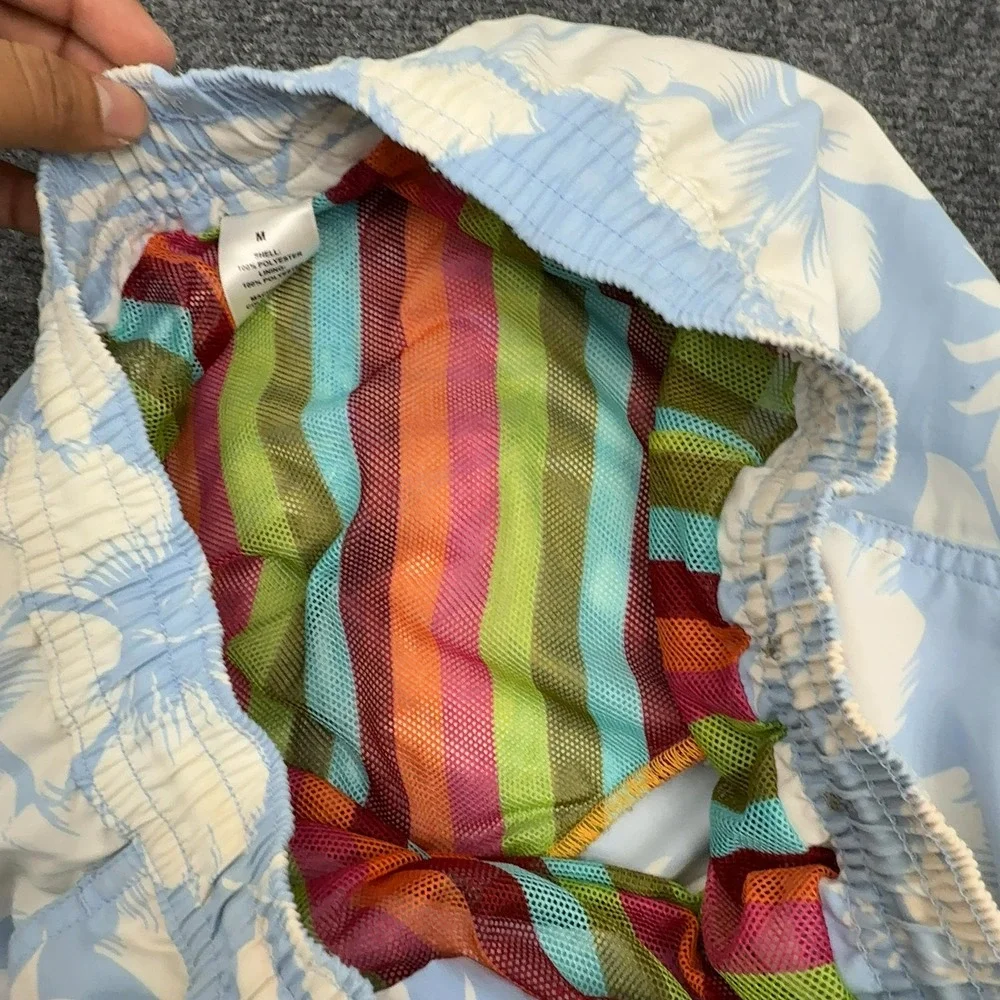 Thomas Dean Swim Trunks Mens M Blue Polyester Hibiscus Floral Beach Summer Style